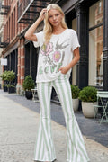 WISTERIA LANE - STRIPED BELLBOTTOM JEANS -SAGE W2001PIA