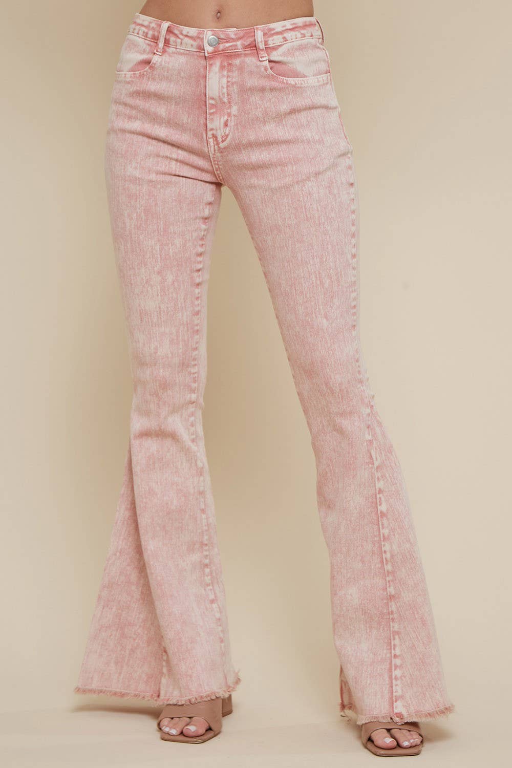 WISTERIA LANE - W2010PIB ACID WASHED BELLBOTTOM JEANS - WHEAT
