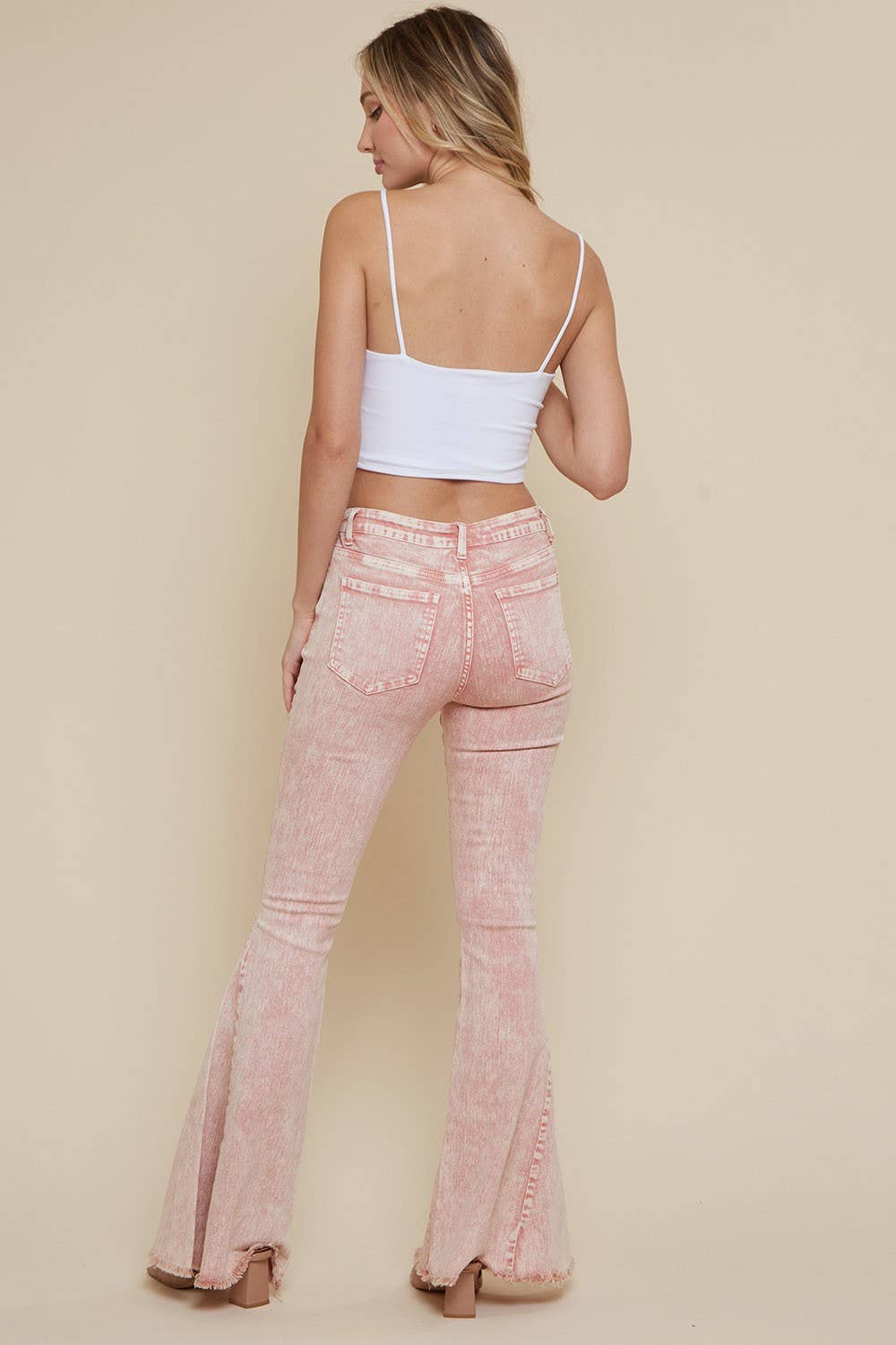 WISTERIA LANE - W2010PIB ACID WASHED BELLBOTTOM JEANS - WHEAT