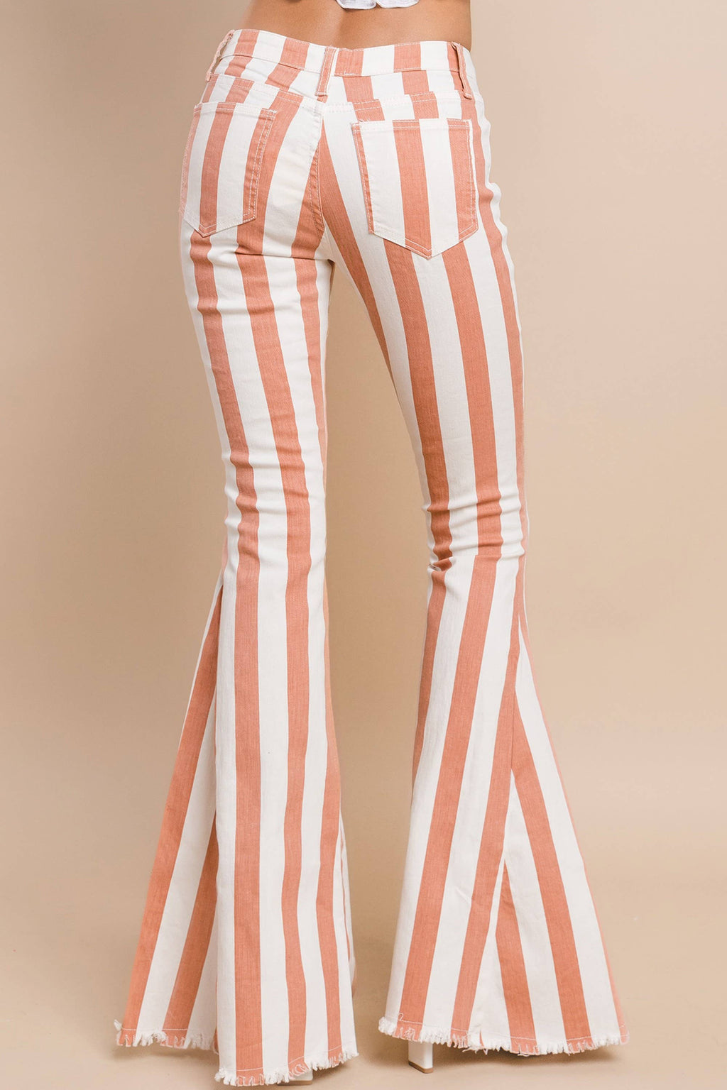 WISTERIA LANE - STRIPED DENIM BELLBOTTOMS - CREAM CORAL W2001PIA