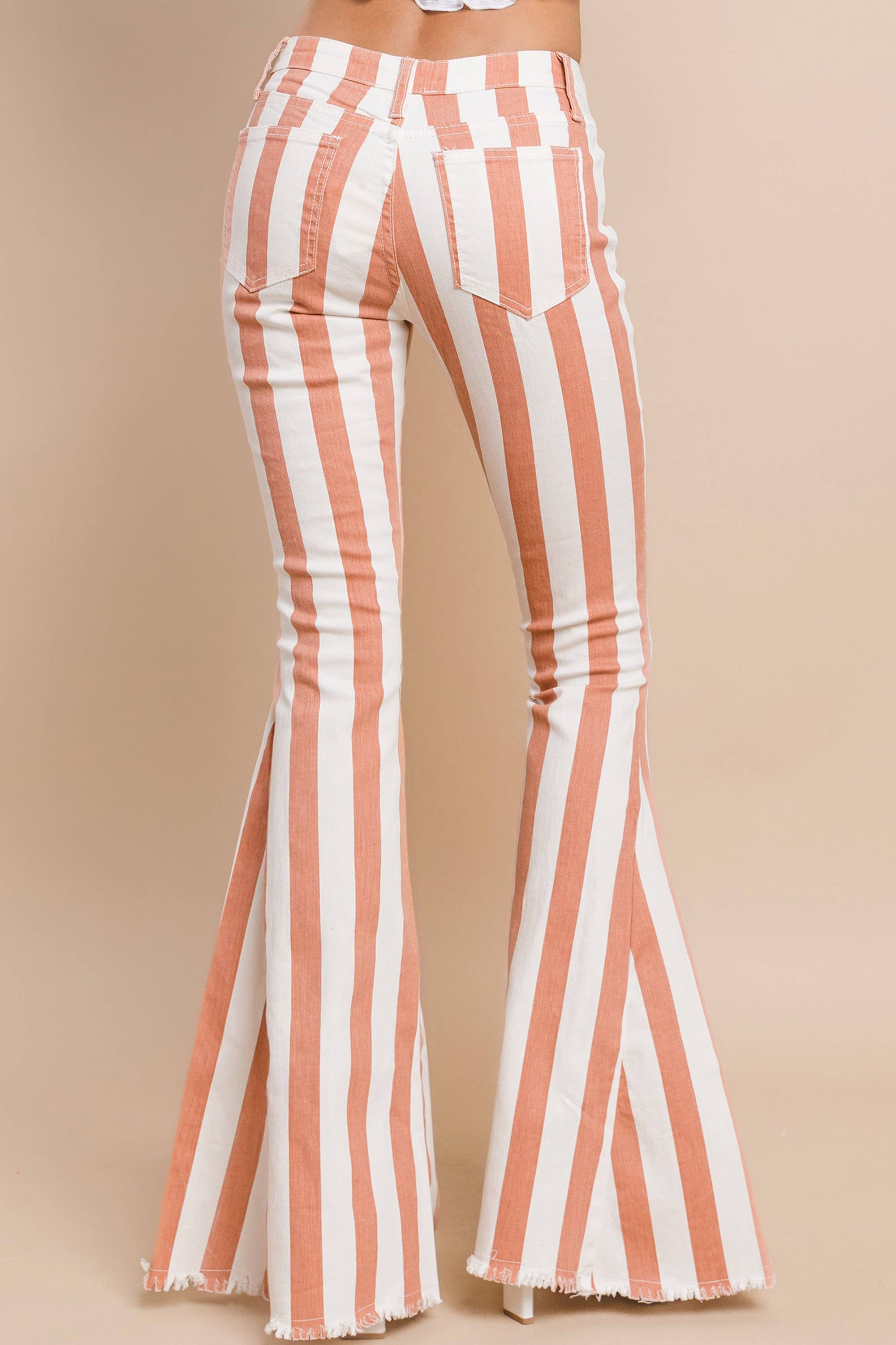 WISTERIA LANE - STRIPED DENIM BELLBOTTOMS - CREAM CORAL W2001PIA