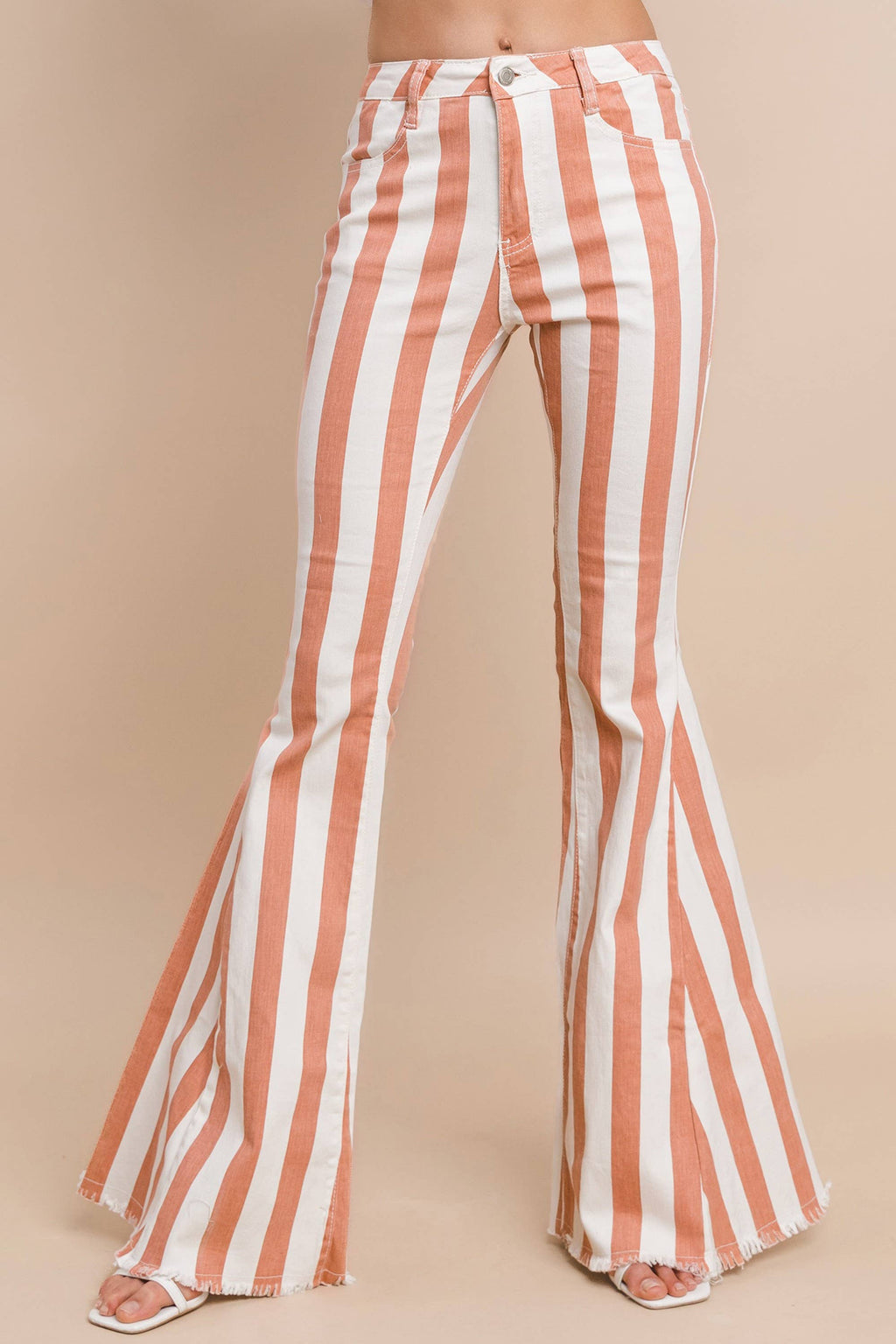 WISTERIA LANE - STRIPED DENIM BELLBOTTOMS - CREAM CORAL W2001PIA