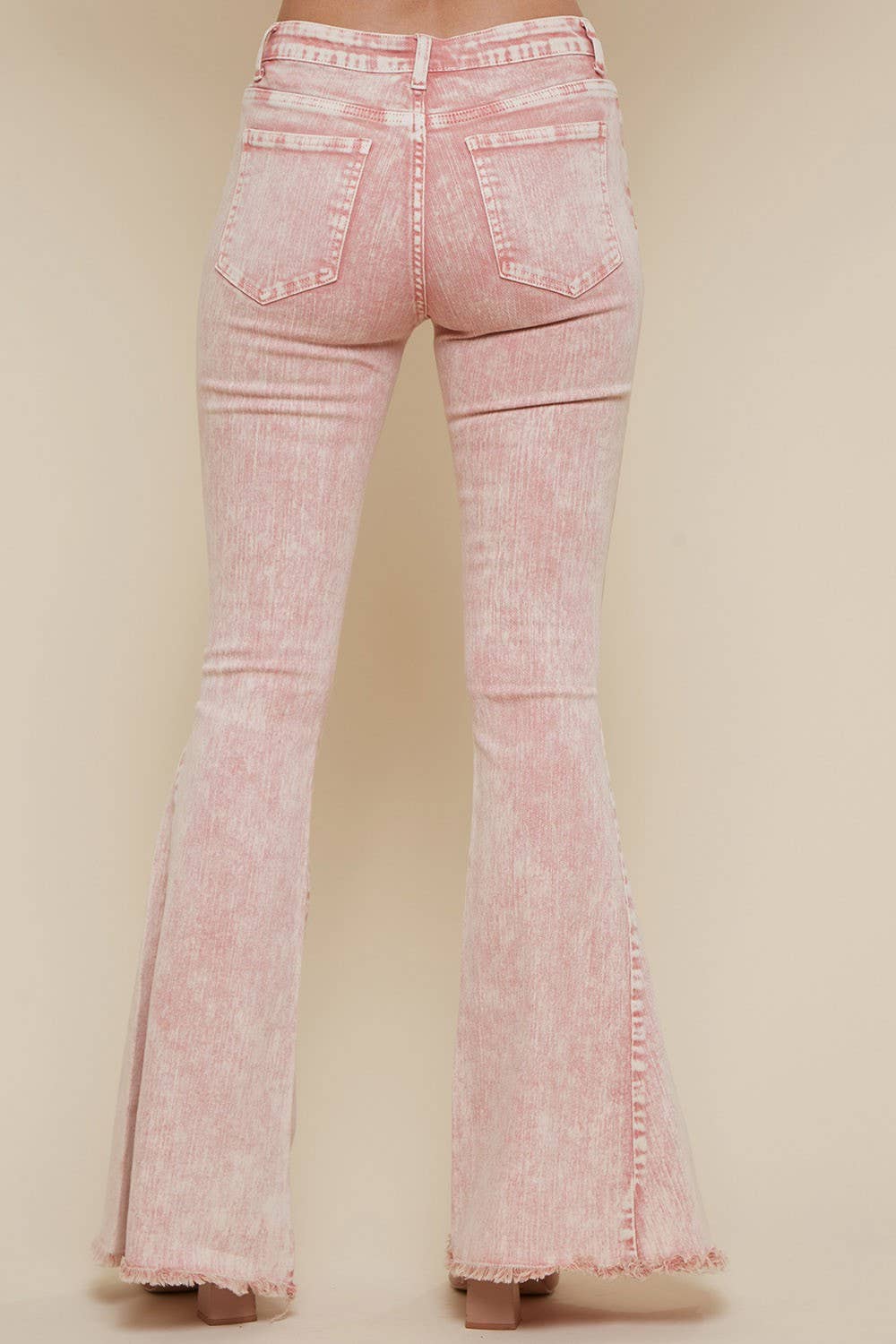 WISTERIA LANE - W2010PIB ACID WASHED BELLBOTTOM JEANS - WHEAT