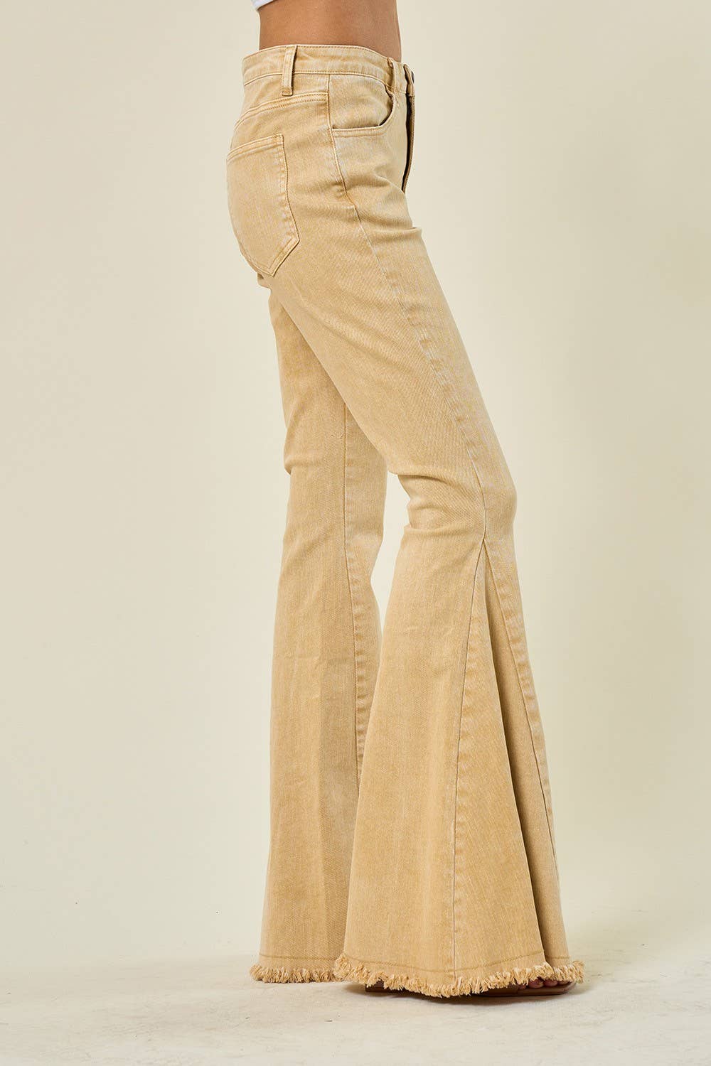WISTERIA LANE - W2010PIB ACID WASHED BELLBOTTOM JEANS - WHEAT