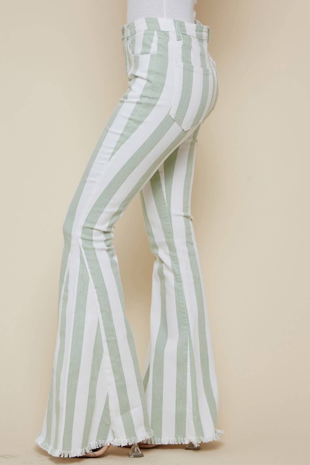 WISTERIA LANE - STRIPED BELLBOTTOM JEANS -SAGE W2001PIA