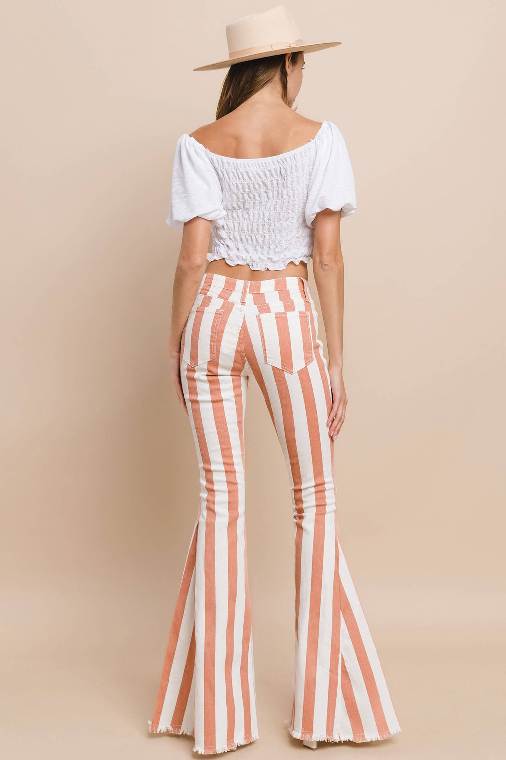 WISTERIA LANE - STRIPED DENIM BELLBOTTOMS - CREAM CORAL W2001PIA