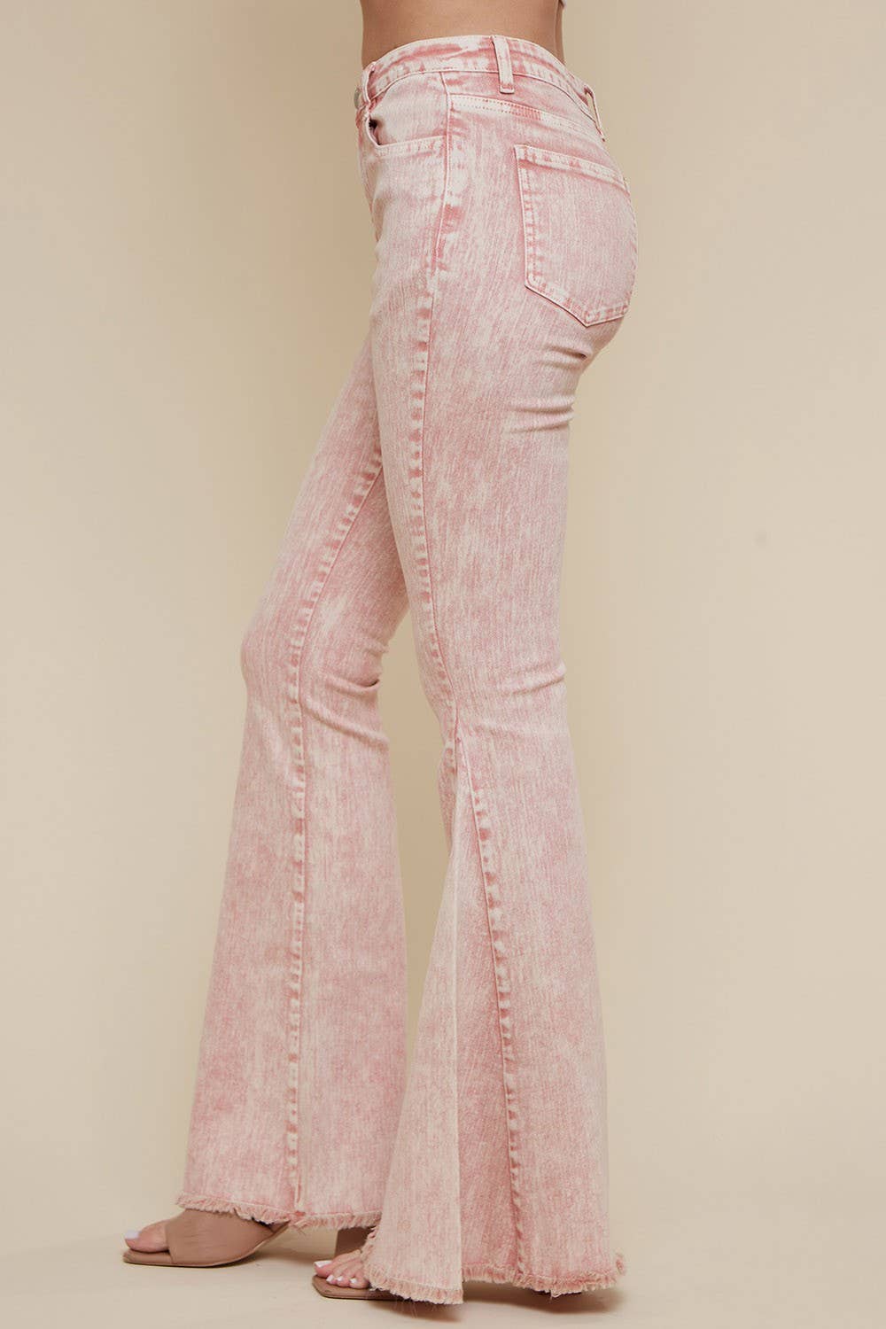 WISTERIA LANE - W2010PIB ACID WASHED BELLBOTTOM JEANS - WHEAT