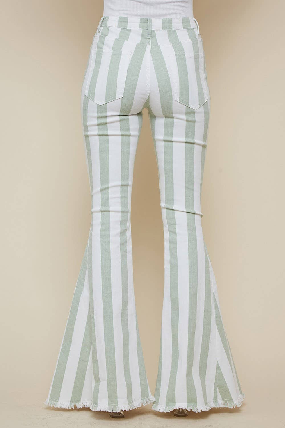 WISTERIA LANE - STRIPED BELLBOTTOM JEANS -SAGE W2001PIA