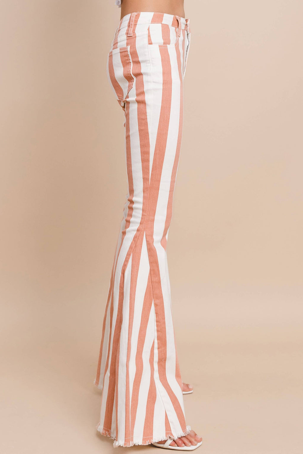 WISTERIA LANE - STRIPED DENIM BELLBOTTOMS - CREAM CORAL W2001PIA