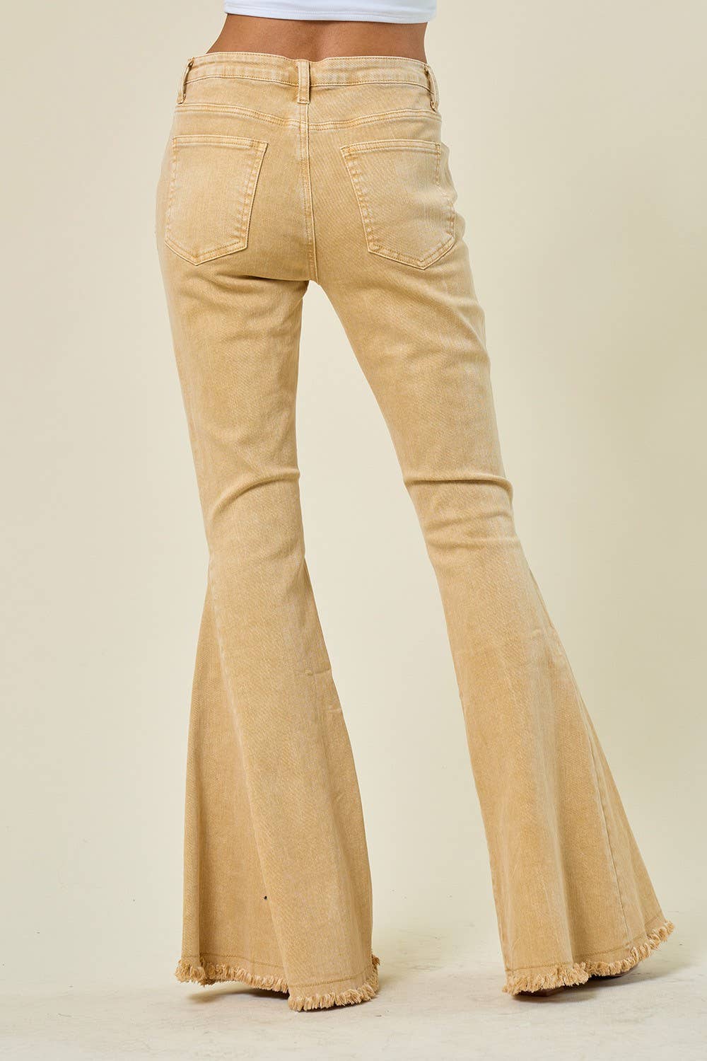 WISTERIA LANE - W2010PIB ACID WASHED BELLBOTTOM JEANS - WHEAT